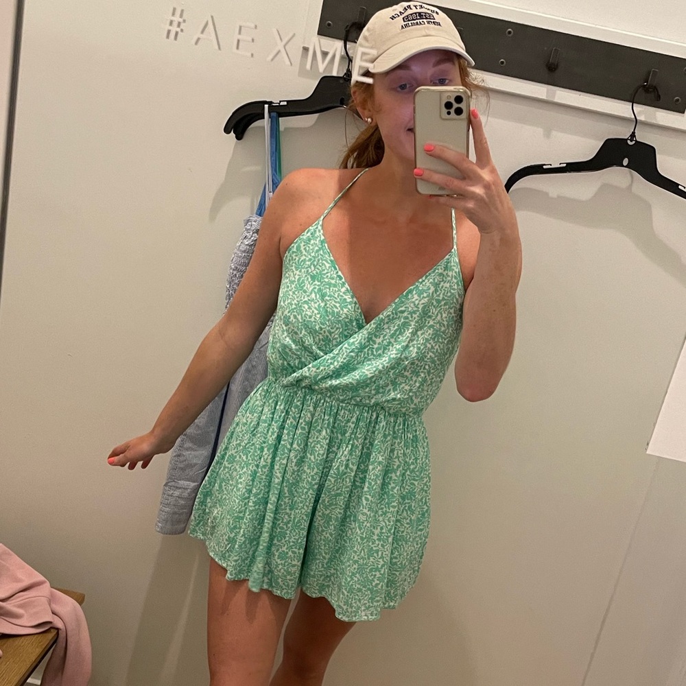 American Eagle Green Floral Romper